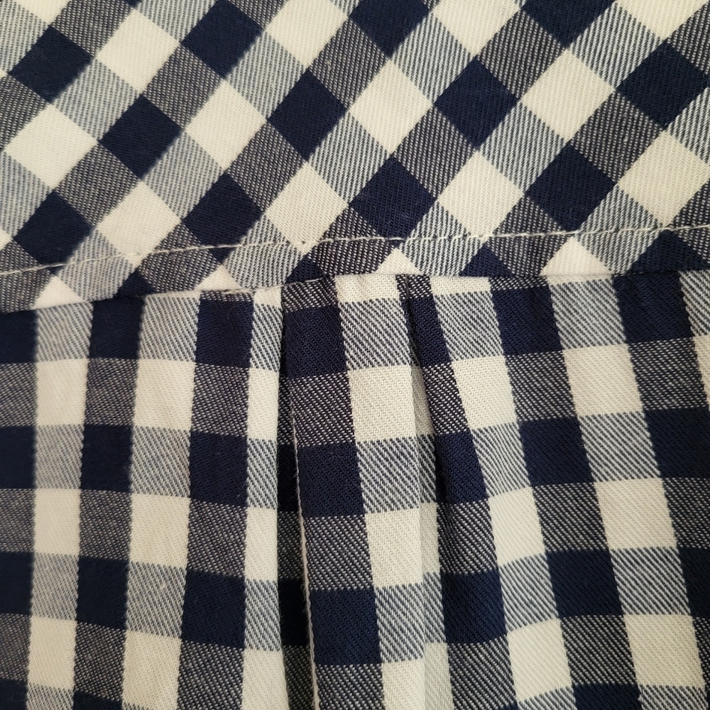 Lulu-B Long Sleeve Gingham Pullover Collared Blouse, Navy Blue and White Size L - Picture 10 of 12